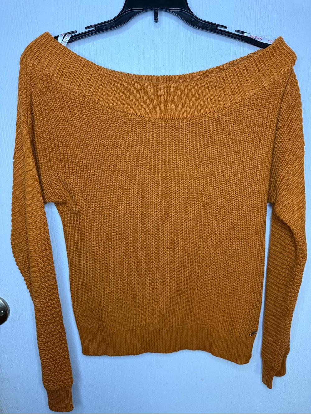 Guess Off-the-Shoulder Sweater in Mustard Yellow